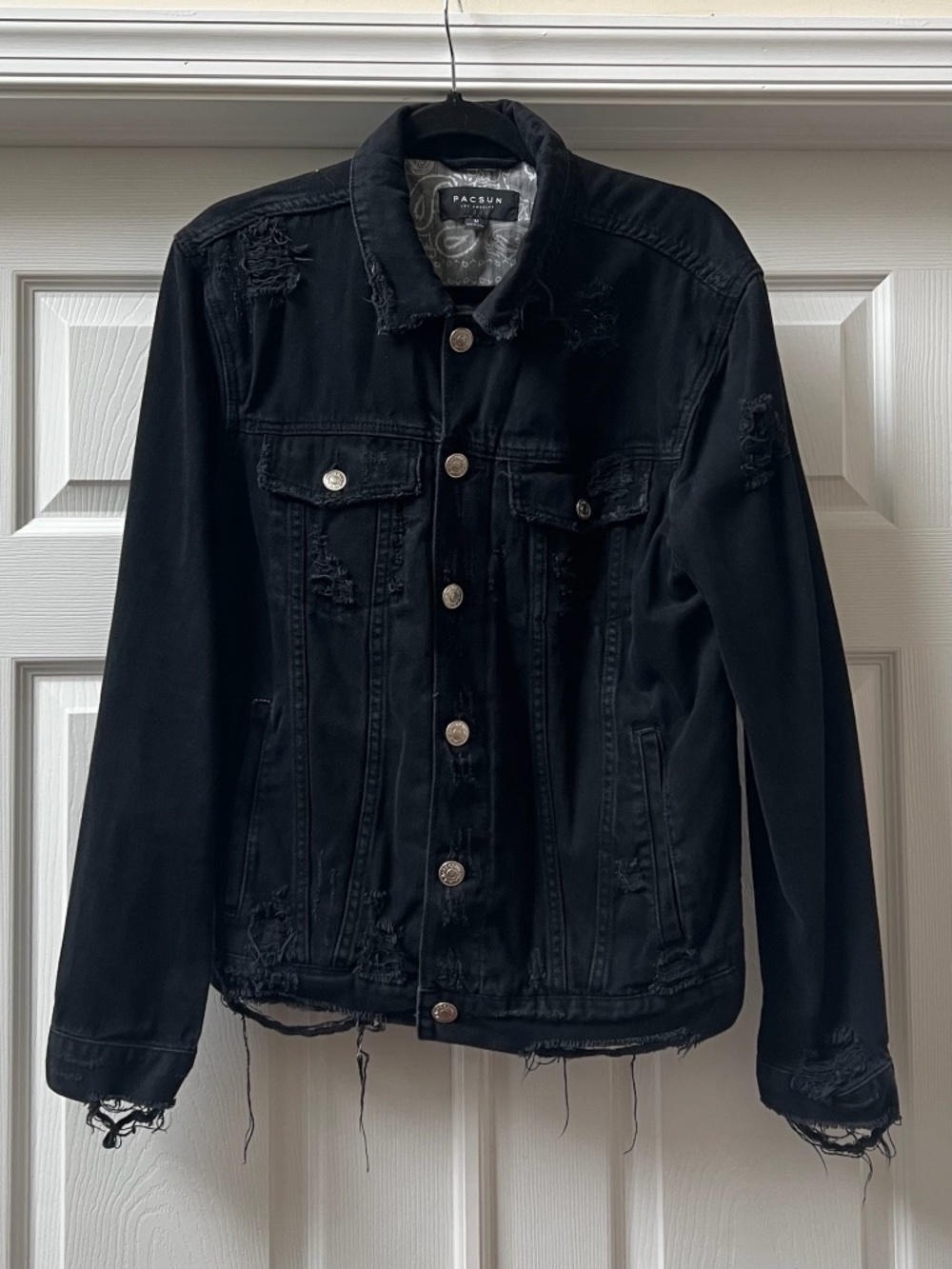 PacSun Black Distressed Men Denim Jacket, Size M